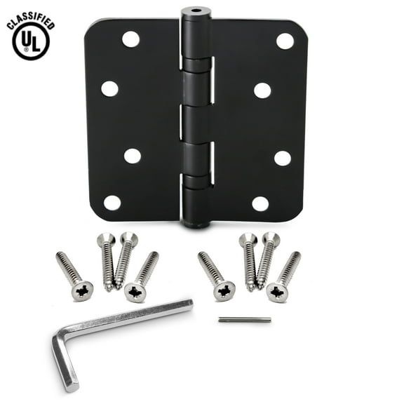 Villar Home Designs Heavy Duty Rounded Fire Resistant 3.5 Inch x 3.5 Inch Door Hinge Black Matte
