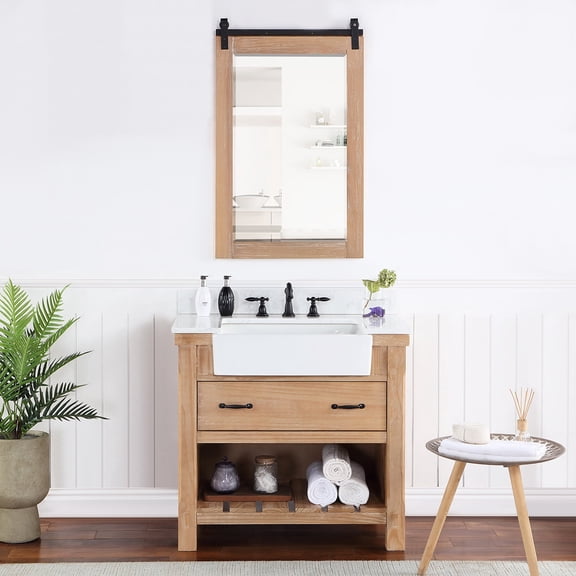 Villareal 36" Single Bath Vanity in Weathered Pine Wood & White Farmhouse Basin