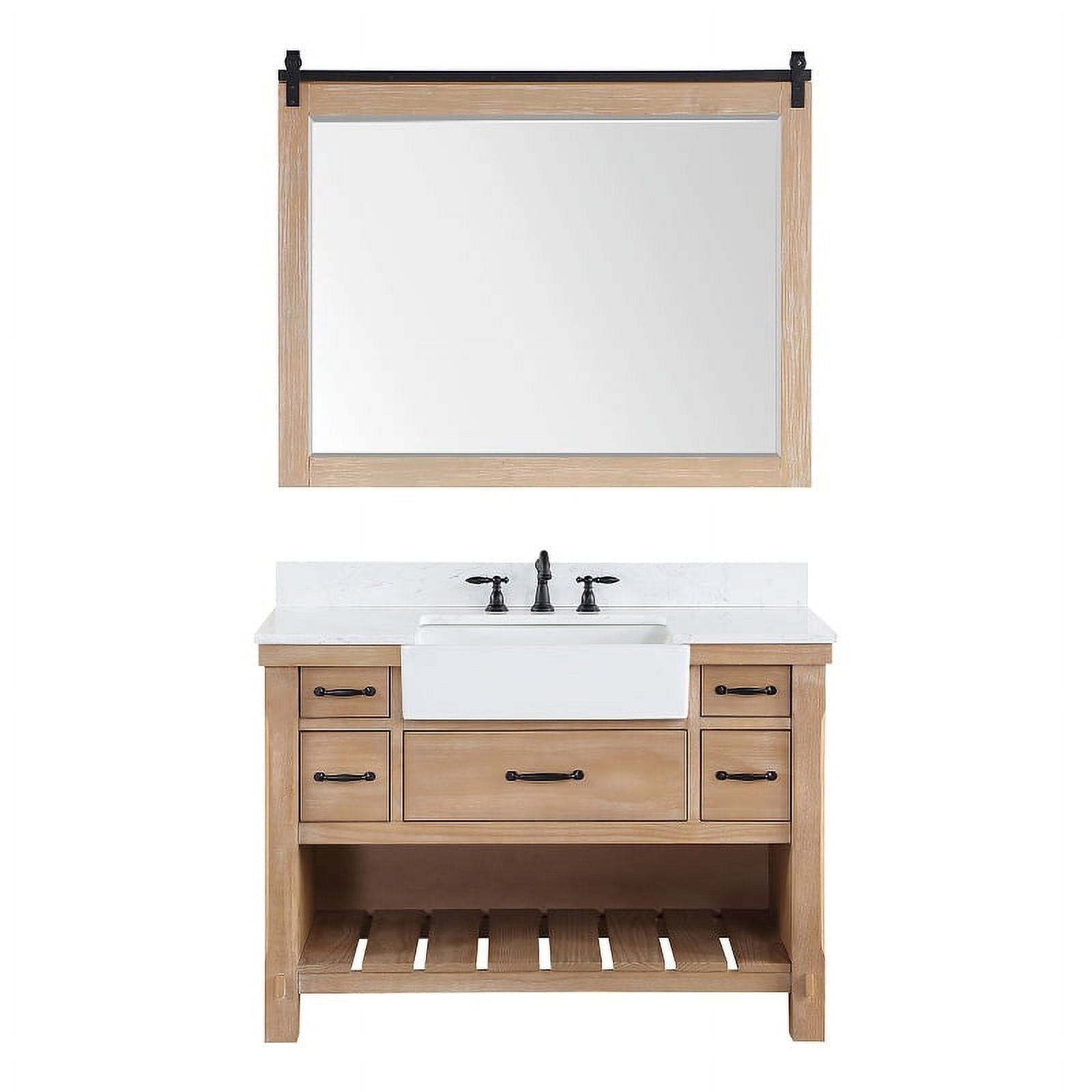 Villareal 48" Single White Farmhouse Bath Vanity in Weathered Pine Wood ...