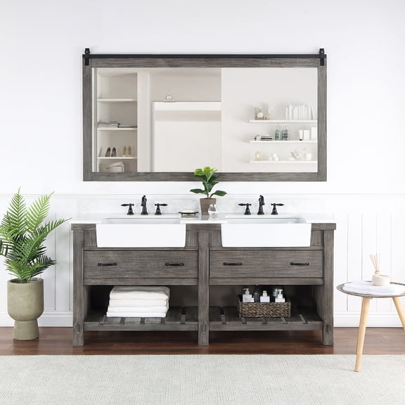 Villareal 72" Double White Farmhouse Basin Bath Vanity in Classical Gray