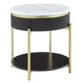 thumbnail image 1 of Ville 23 Inch Round Side End Table White Faux Marble Top Brown Reeded Edge, 1 of 5