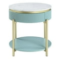 thumbnail image 1 of Ville 23 Inch Round Side End Table White Faux Marble Top Teal Reeded Edge, 1 of 6