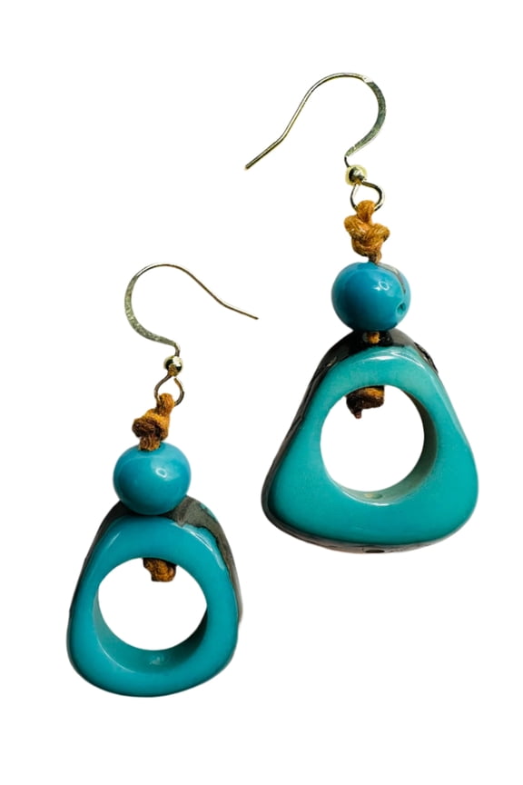 Villela Tagua Nut Earring | Blue Earring for Women | Eco-Friendly Handmade Jewelry | Sustainable Dangle Earring | Natural Vegetable Ivory Gift