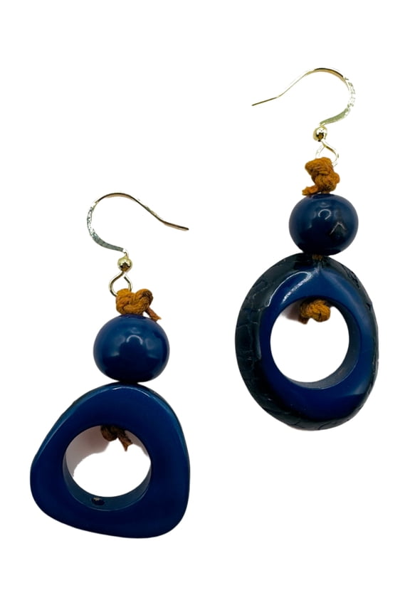 Villela Tagua Nut Earring | Blue Navy Earring for Women | Eco-Friendly Handmade Jewelry | Sustainable Dangle Earring | Natural Vegetable Ivory Gift