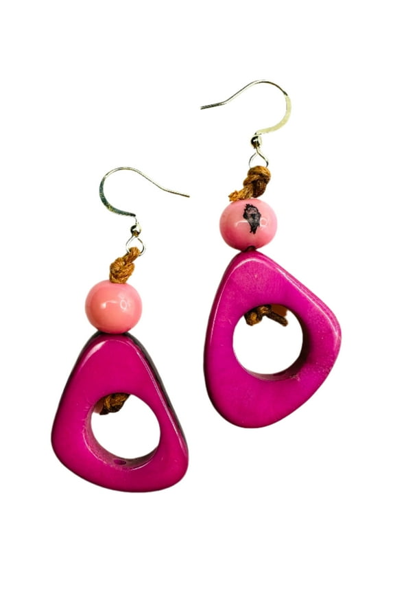 Villela Tagua Nut Earring | Pink Earring for Women | Eco-Friendly Handmade Jewelry | Sustainable Dangle Earring | Natural Vegetable Ivory Gift
