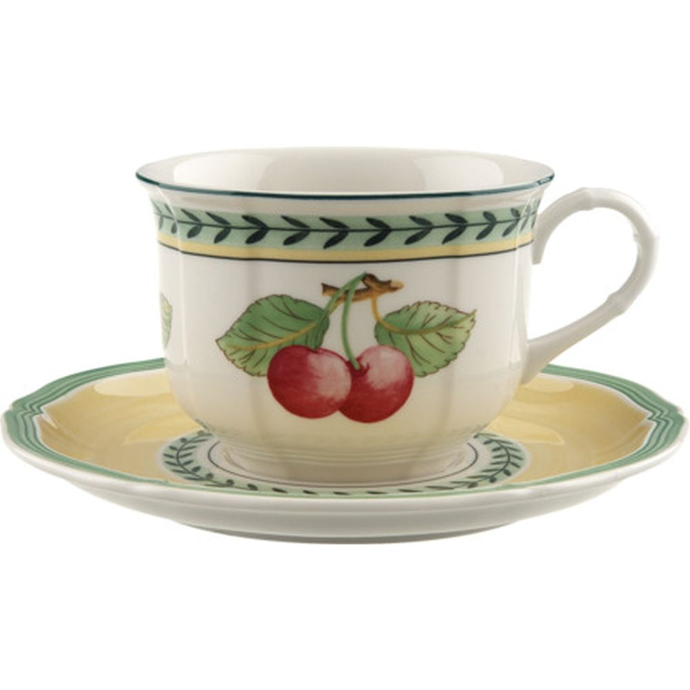 French Countryside Floral Pattern Round Saucer with Scalloped Edge