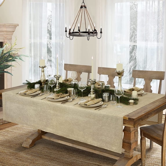 Villeroy Boch La Classica Linen Tablecloth, Great for Formal Dining or Everyday Use, 70 Inches by 96 Inches, Natural/Gold Natural/Gold 70 x 96