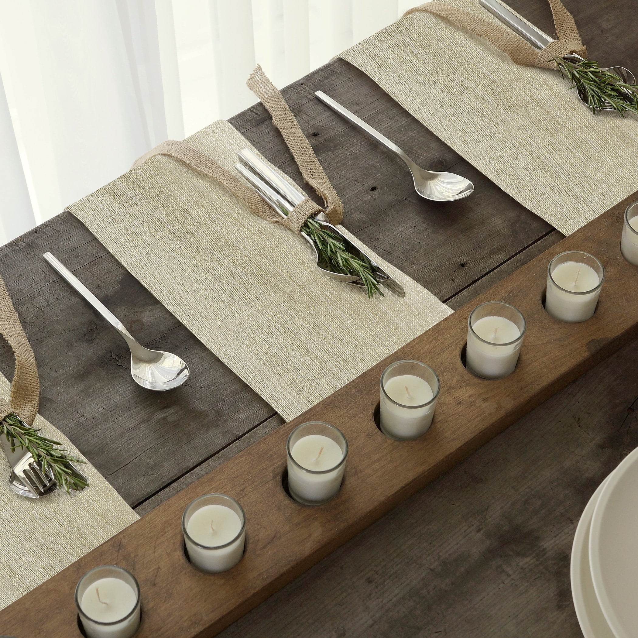 Ivory Gold Linen Napkin Set of Four with Mitered Hem