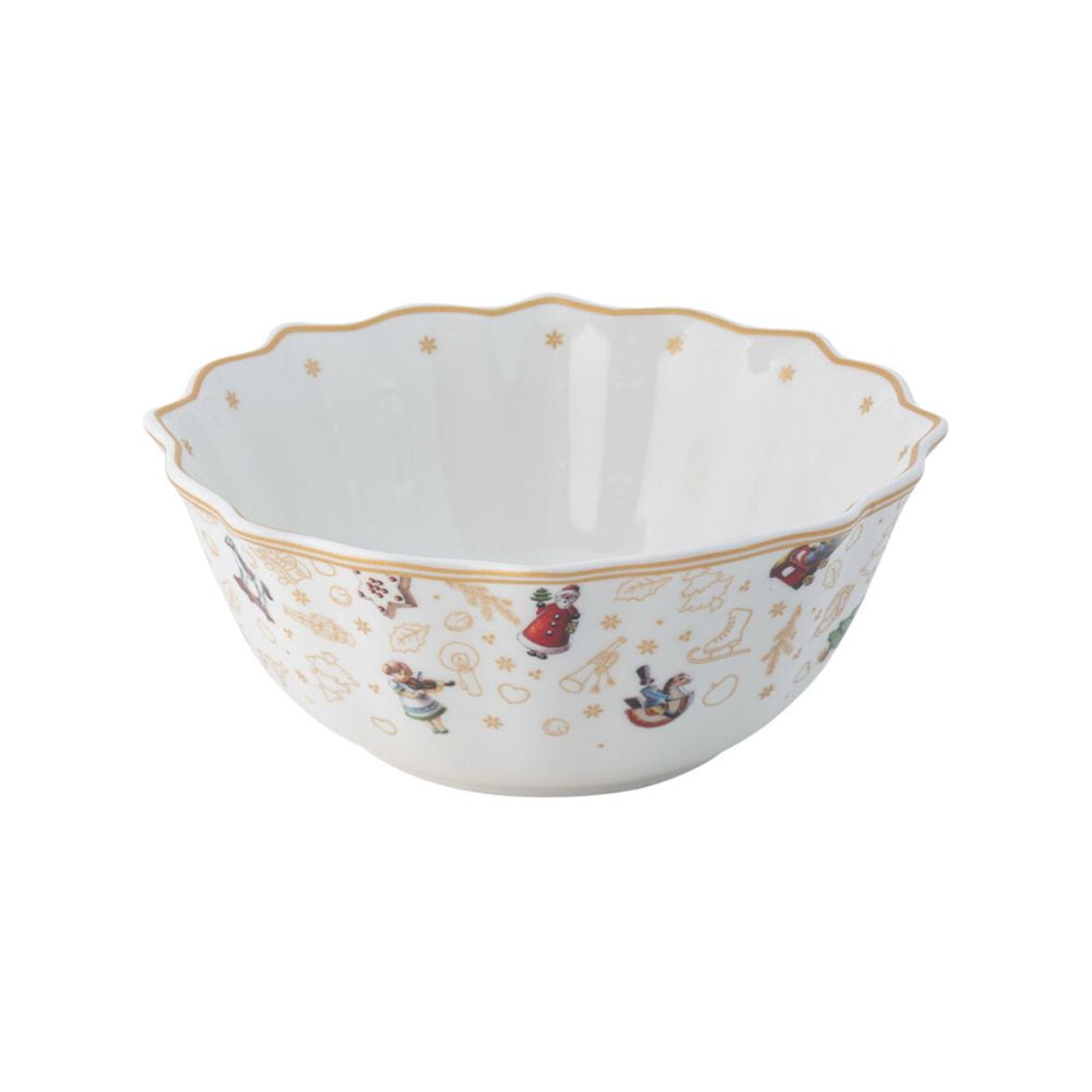 Nostalgic Christmas Charm Porcelain Serving Bowl with Gold-Plated Rim