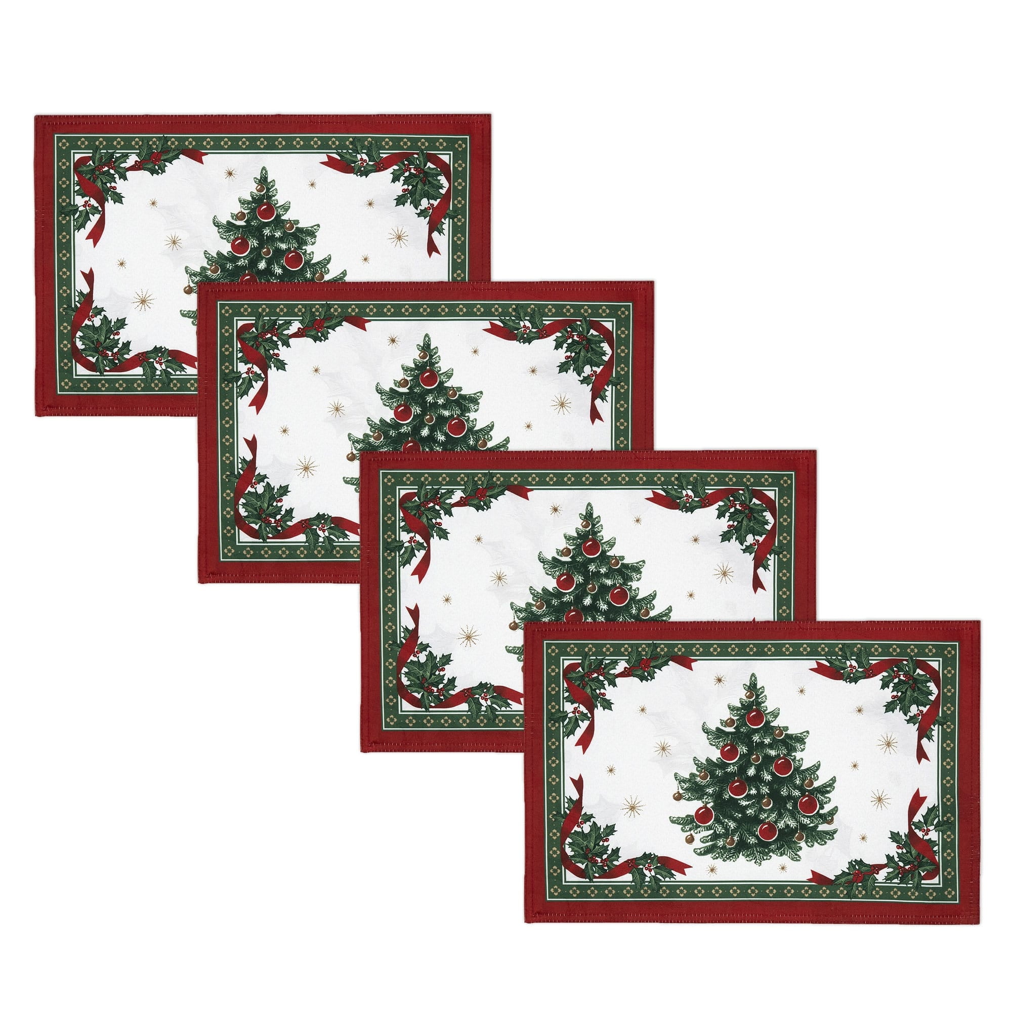 Christmas Holiday Red and Green Fabric Placemats Set of 4