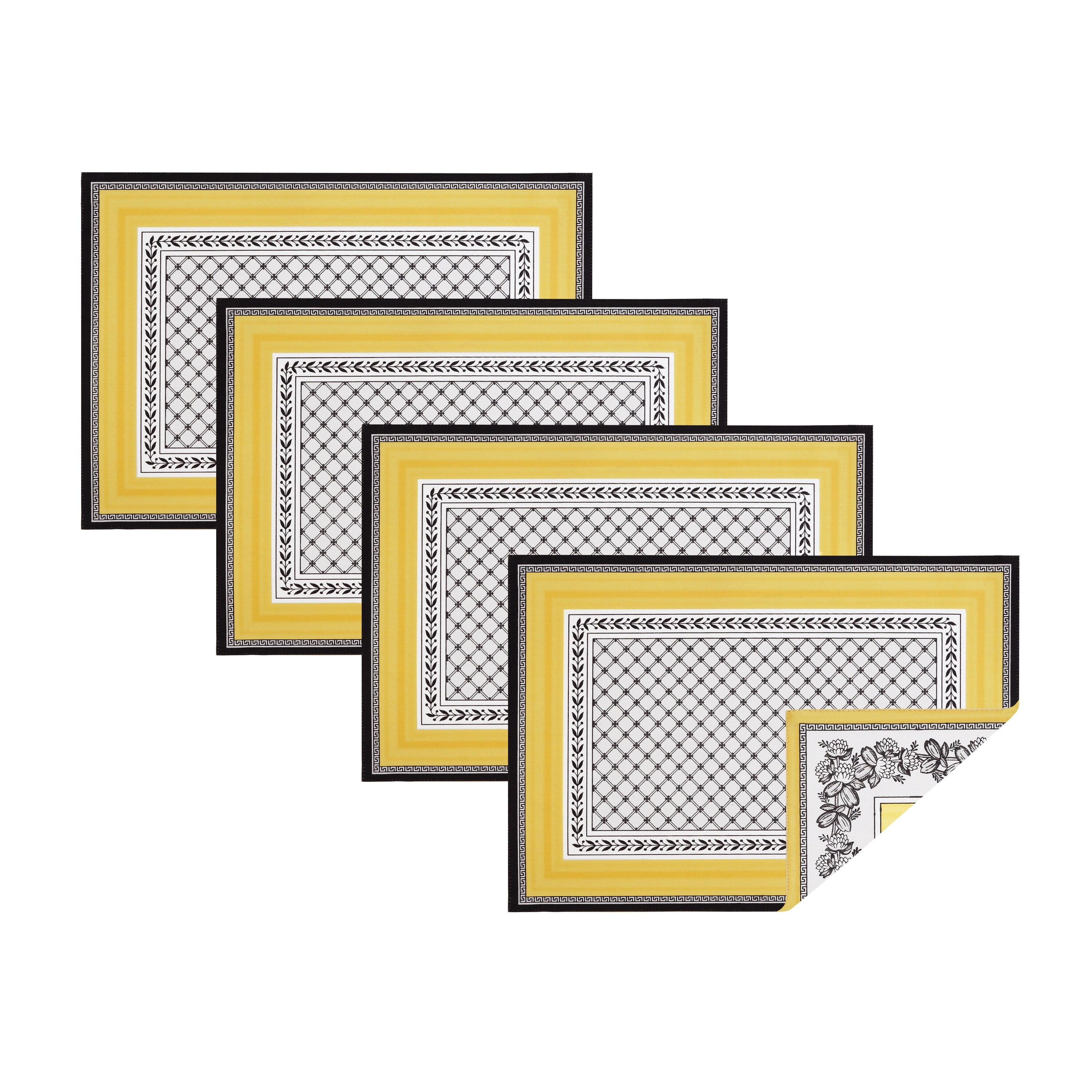Audun Yellow and Black Cotton Reversible Placemats Set of 4