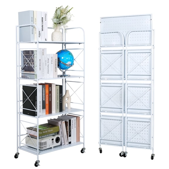 Villertech 4 Tier Folding Metal Shelf with Wheels,Kitchen,study,Garage Storage Shelf,46.8"H,White