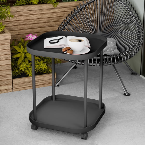 Villertech End Table with Wheels,Sofa Side Table,Modern Nightstand for Living Room Bedroom,Black