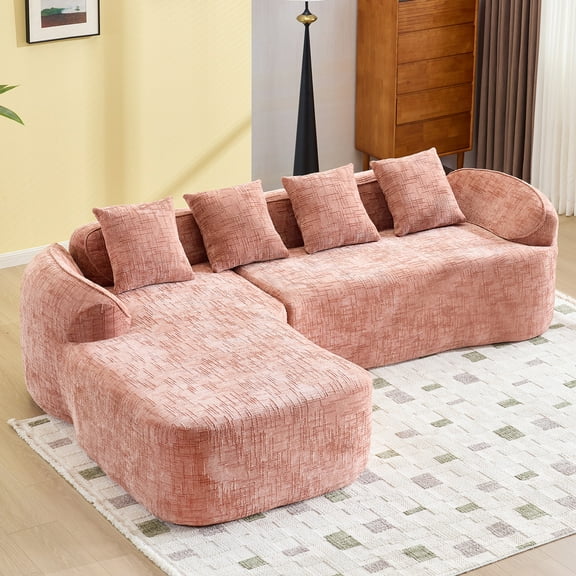 Villeston 101" Boneless Couch with Chaise, L Shaped Sectional Sofa for Living Room Small Space Apartment, Chenille, No Assembly, Compressed, Pink