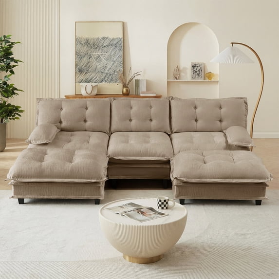 Villeston 107" 3-Seater Cloud Sofa with 2 Ottomans, Modern Deep Seat Sofa for Living Room,Coffee