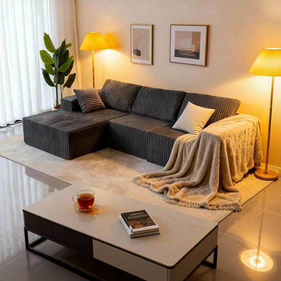 Villeston 110" Cloud Sectional Couch with L-Shape Chaise, Modern Modular Sofa with Deep Seat, Upholstered Couches with Back Cushion for Living Room Bedroom, No Assembly Required, Gray