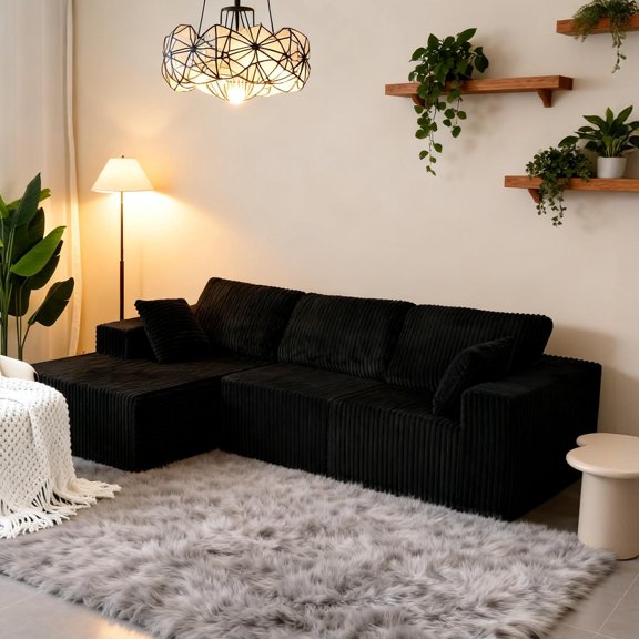 Villeston 110" Cloud Sectional Couch with L-Shape Chaise, Modern Modular Sofa with Deep Seat, Upholstered Couches with Back Cushion for Living Room Bedroom, No Assembly Required, Black