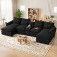 thumbnail image 1 of Villeston 129" U-Shaped Cloud Sofa With Chaise Lounge, Chenille Sofa With Wireless Charging, Bluetooth Speaker, Two Cup Holders, Storage Drawer, Suitable For Living Room,Black, 1 of 8