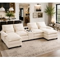 thumbnail image 1 of Villeston 126.77" U-Shaped Cloud Sofa With Chaise Lounge, Chenille Sofa With Wireless Charging, Bluetooth Speaker, Two Cup Holders, Storage Drawer, Suitable For Living Room,Beige, 1 of 9