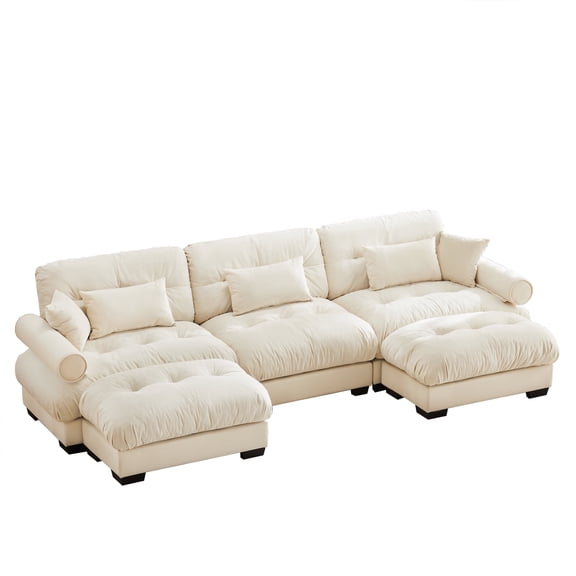 Villeston 133.8" 3-Seater Comfy Modular Sectional Sofa, U Shaped Couch with Deep Seat for Living Room(Velvet Beige)