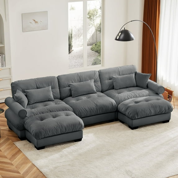 Villeston 133.8" 3-Seater Comfy Modular Sectional Sofa, U Shaped Couch with Deep Seat for Living Room(Velvet Gray)