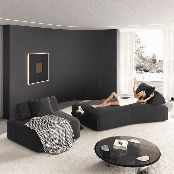 Villeston 139" Modern Light Luxury Oversized Modular Sectional Sofa Set,DIY Upholstered Fluffy Chenille Sofa with Removable Backrests and Soft Pillows, for Living Room,Office,Dark Gray