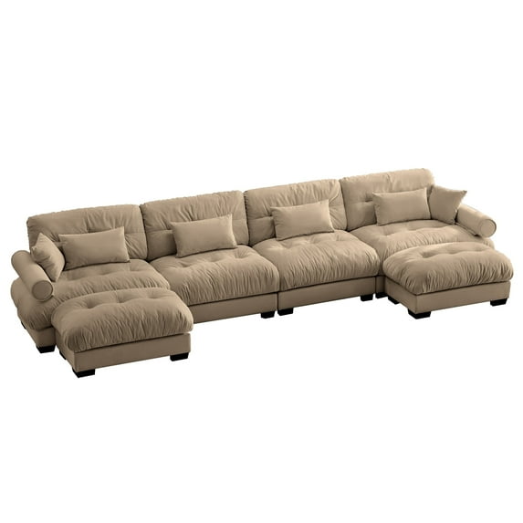 Villeston 173.2" 4-Seater Comfy Modular Sectional Sofa, U Shaped Couch with Deep Seat for Living Room(Velvet Khaki)