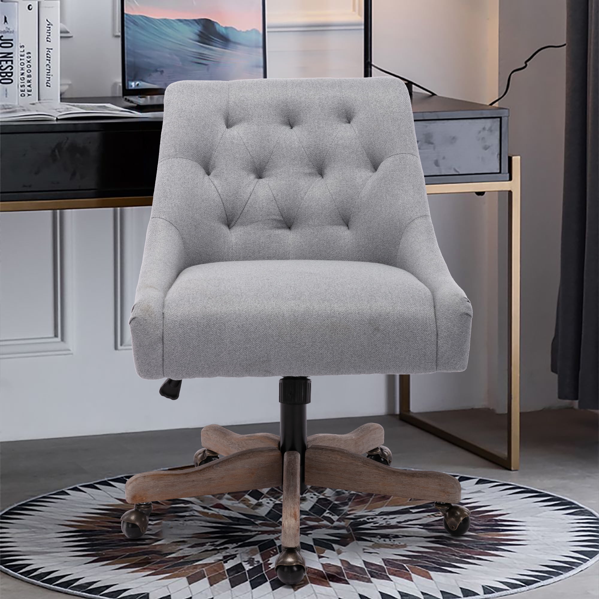 Villeston 361° Swivel Home Office Desk Chair with Silver Foot Base