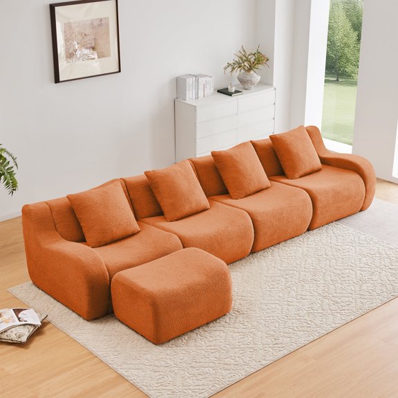 Villeston 4 Seater Couch, 148" Oversized Sectional Sofa Cloud Modular Couch for Living Room (Orange, 4 Seater with 1 Ottoman)