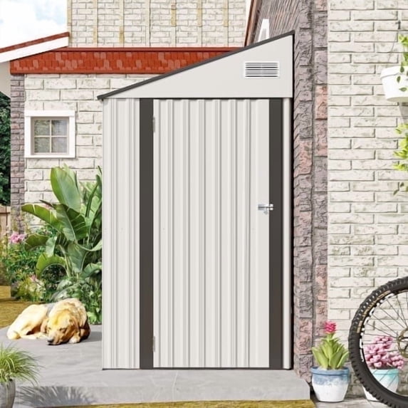 Villeston 4' x 8' Storage Shed, Single Hinge Door, Solid,Surface with Protective Film, and Suitable For Various Scenarios,White