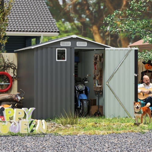 Villeston 6x8FT Outdoor Steel Storage Shed, Lockable Doors, Compact Metal Tool Shed for Garden, Backyard, Patio, Utility, and Bike Storage,dark gray