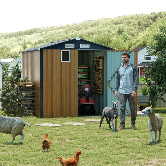 Villeston 6x8FT Outdoor Steel Storage Shed, Lockable Doors, Compact Metal Tool Shed for Garden, Backyard, Patio, Utility, and Bike Storage,yellow