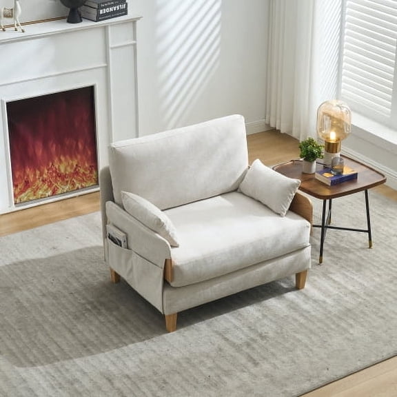 Villeston Accent Chair, convertible Sofa Bed ,mid-century modern for Bedroom Living Room, Beige