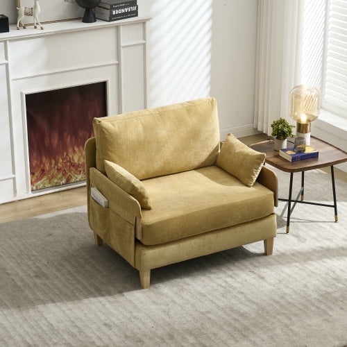 Villeston Accent Chair, convertible Sofa Bed ,mid-century modern for Bedroom Living Room, Mustard Yellow