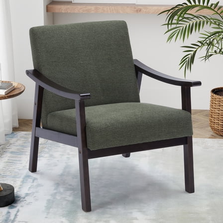 Villeston Accent Chair with Solid Wood Armrest and Table,for Living room, Bedroom,Green