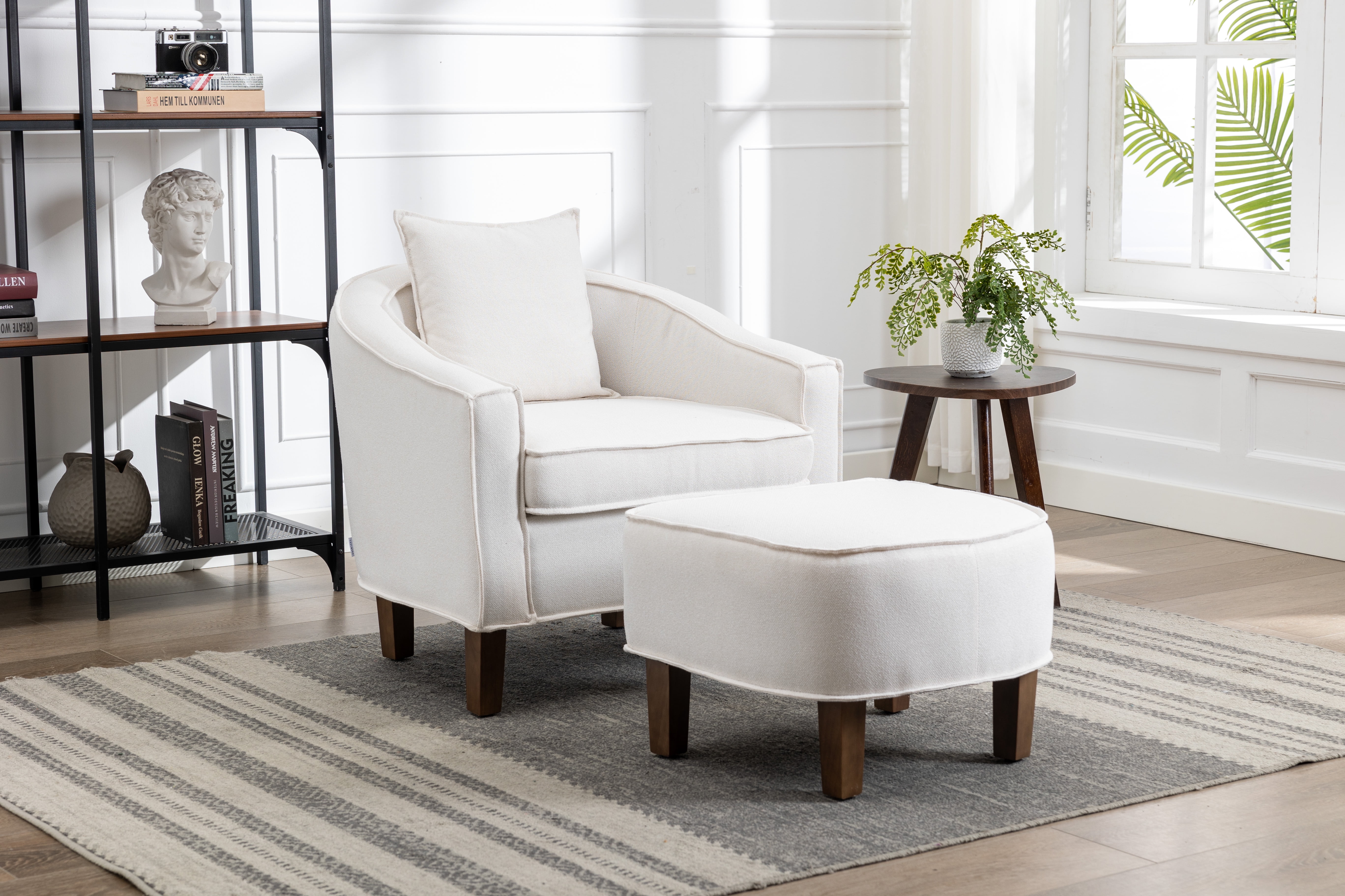 Accent Sofa Chair with Ottoman, Linen or Microsuede Fabric Modern