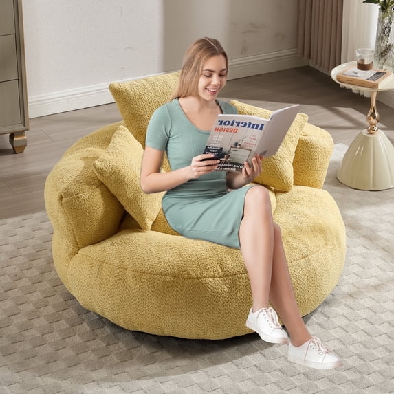Villeston Oversized Chenille Bean Bag Chair with Throw Pillows for Livingroom,Yellow