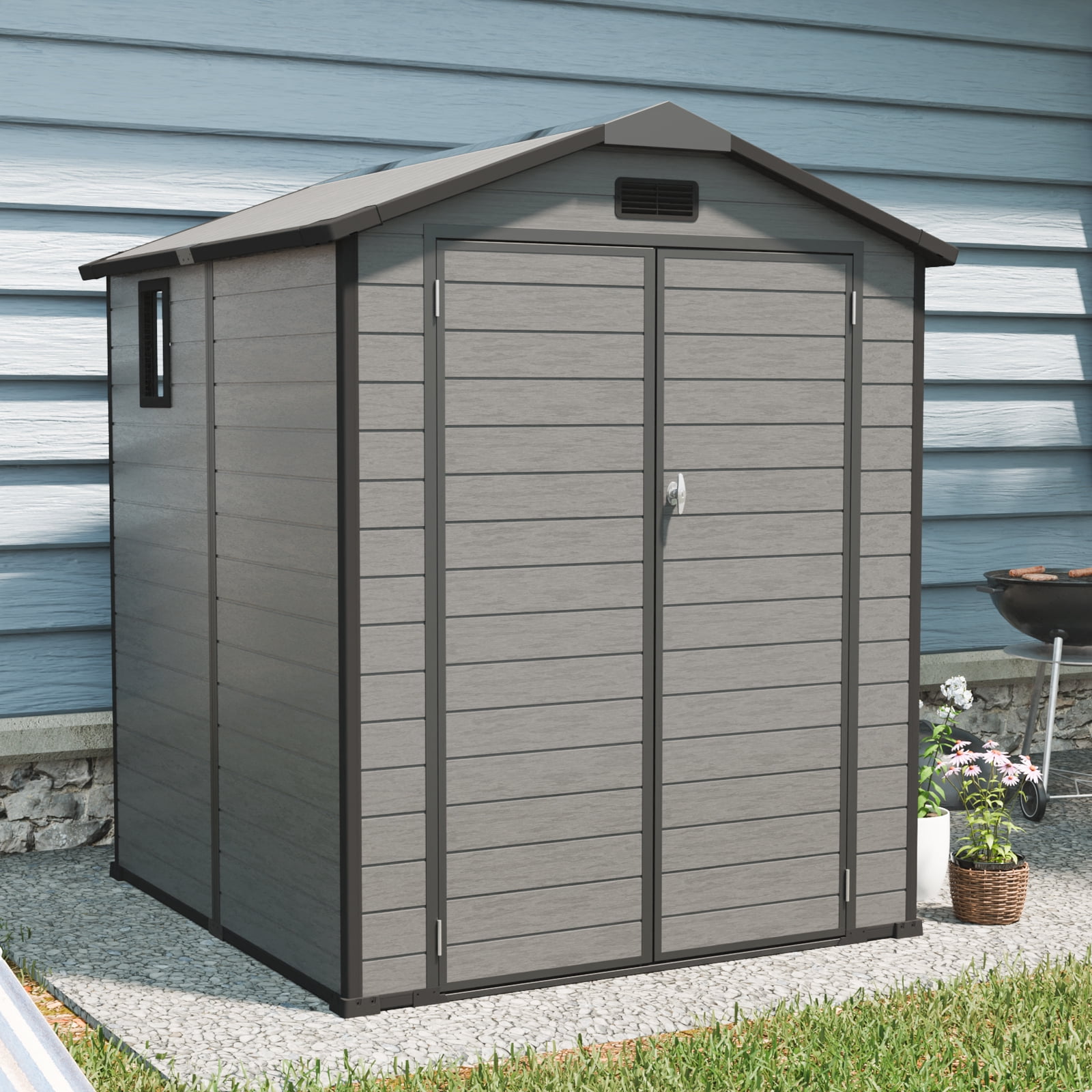 Villeston 6x6 FT Storage Shed, Waterproof Resin Outdoor with Floor