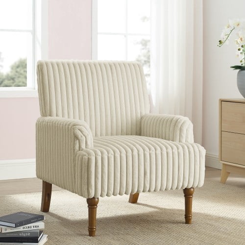 Villeston Corduroy Accent Chair ,Comfortable Upholstered Armchair for Living Room,Beige