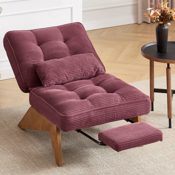 Villeston Corduroy Accent Chair with Adjustable Backrest,Reclining Chair For Reading Room,Living Room,Apartment, Office,Wine Red