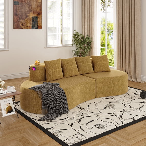 Villeston Curved 3 Seat Sectional Sofa ,Compressed Modular Sectional Sofa for Living Room,Mutard Yellow