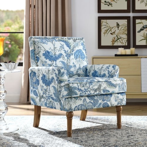 Villeston Floral Accent Chair With Nailhead Trim for Living Room,Blue