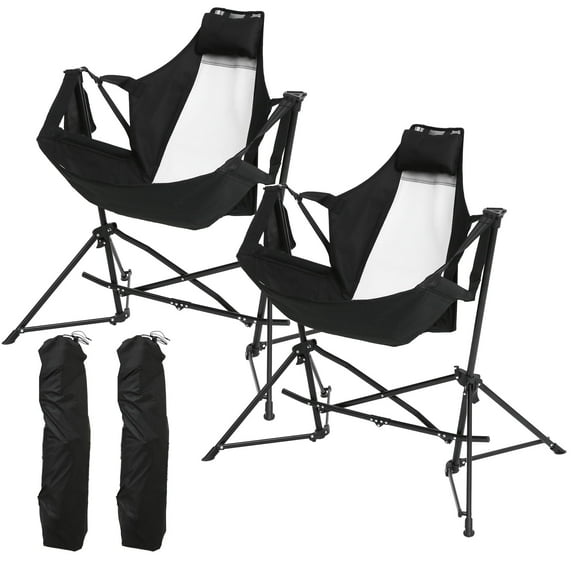 Villeston Hammock Camping Chair (2Pcs) - Folding Portable Aluminum Alloy with Pillow Cup Holder for Outdoor Travel Black