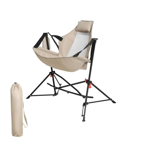 Villeston Hammock Camping Chair - Folding Portable Aluminum Alloy with Pillow Cup Holder for Outdoor Travel Camel Color