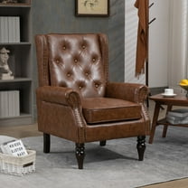 Villeston High Back Accent Chair with Buckle and Rivet Decor, Wood Frame Sofa Chair for Bedroom,Living Room (Brown)