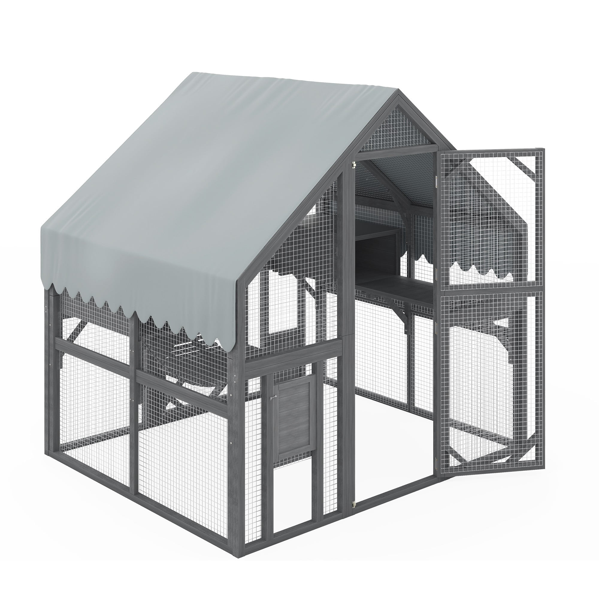 Villeston Large Outdoor Cat Enclosure for Multiple Cats with 2 Platforms, 2 Resting Box and 1 Bridges, Wooden Feral Cats Shelter with Waterproof and UV Proof Canopy