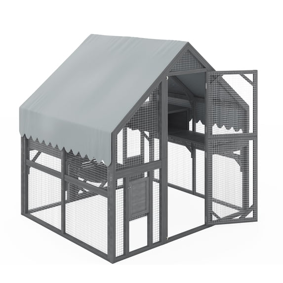 Villeston Large Outdoor Cat Enclosure for Multiple Cats with 2 Platforms, 2 Resting Box and 1 Bridges, Wooden Feral Cats Shelter with Waterproof and UV Proof Canopy