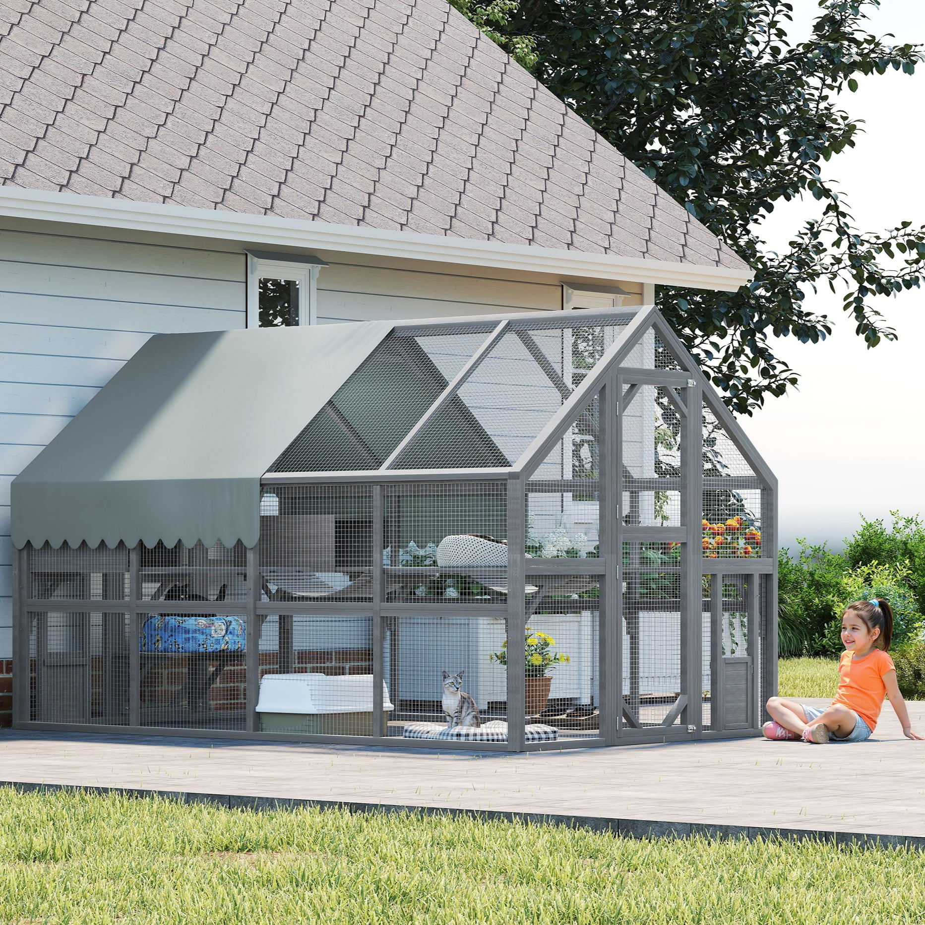 Villeston Large Outdoor Cat Enclosure For Multiple Cats With 7 ...
