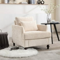 Villeston Mid-Century Chenille Solid Print Removable Back Cushion Armchair, Beige