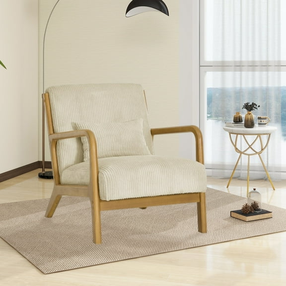 Villeston Mid Century Modern Accent Chair, Beige